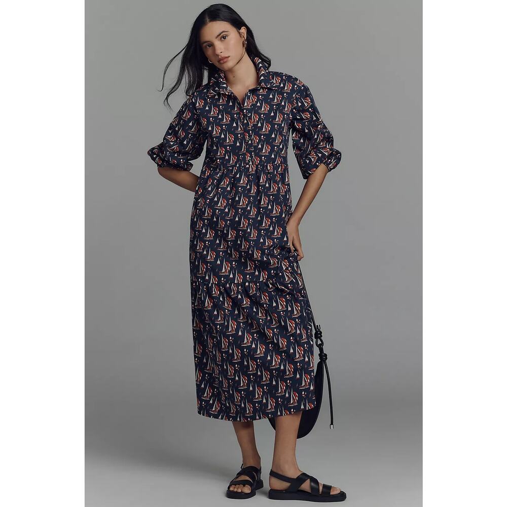 Maeve Anthropologie The Bettina Tiered Sailboat Shirt Dress